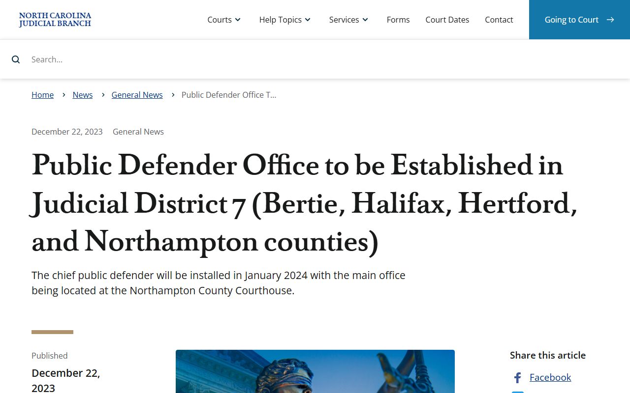 Bertie County Clerk of Superior Court Public Defender District 7 court services