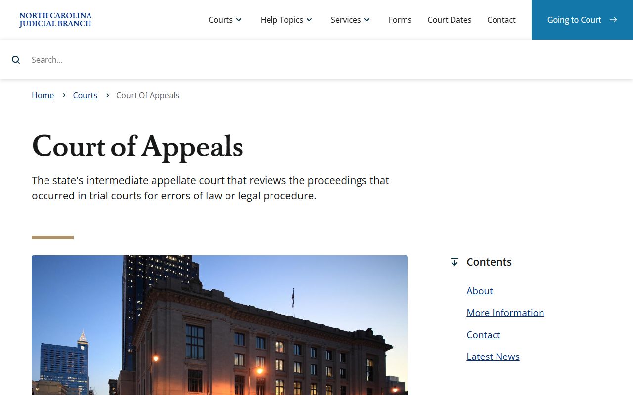 Bertie County court dockets North Carolina Court of Appeals overview