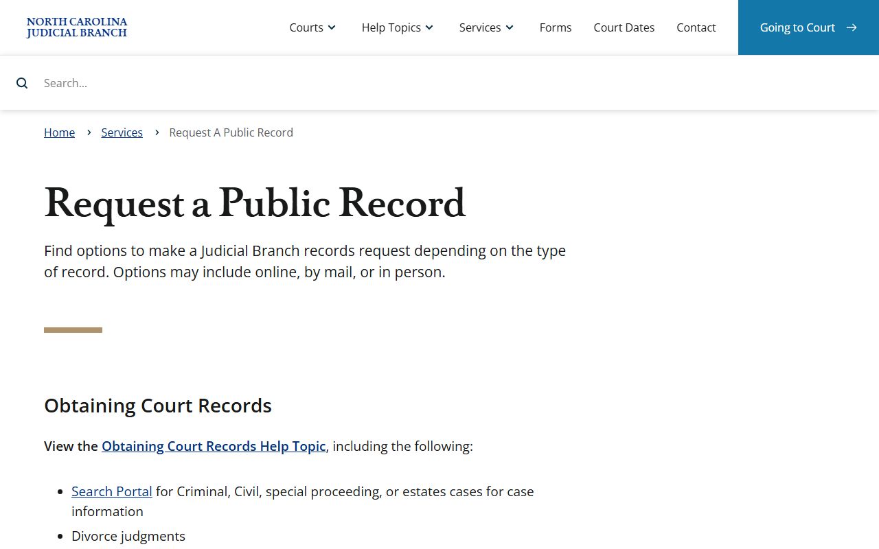 Bertie County court records Judicial Branch request routing