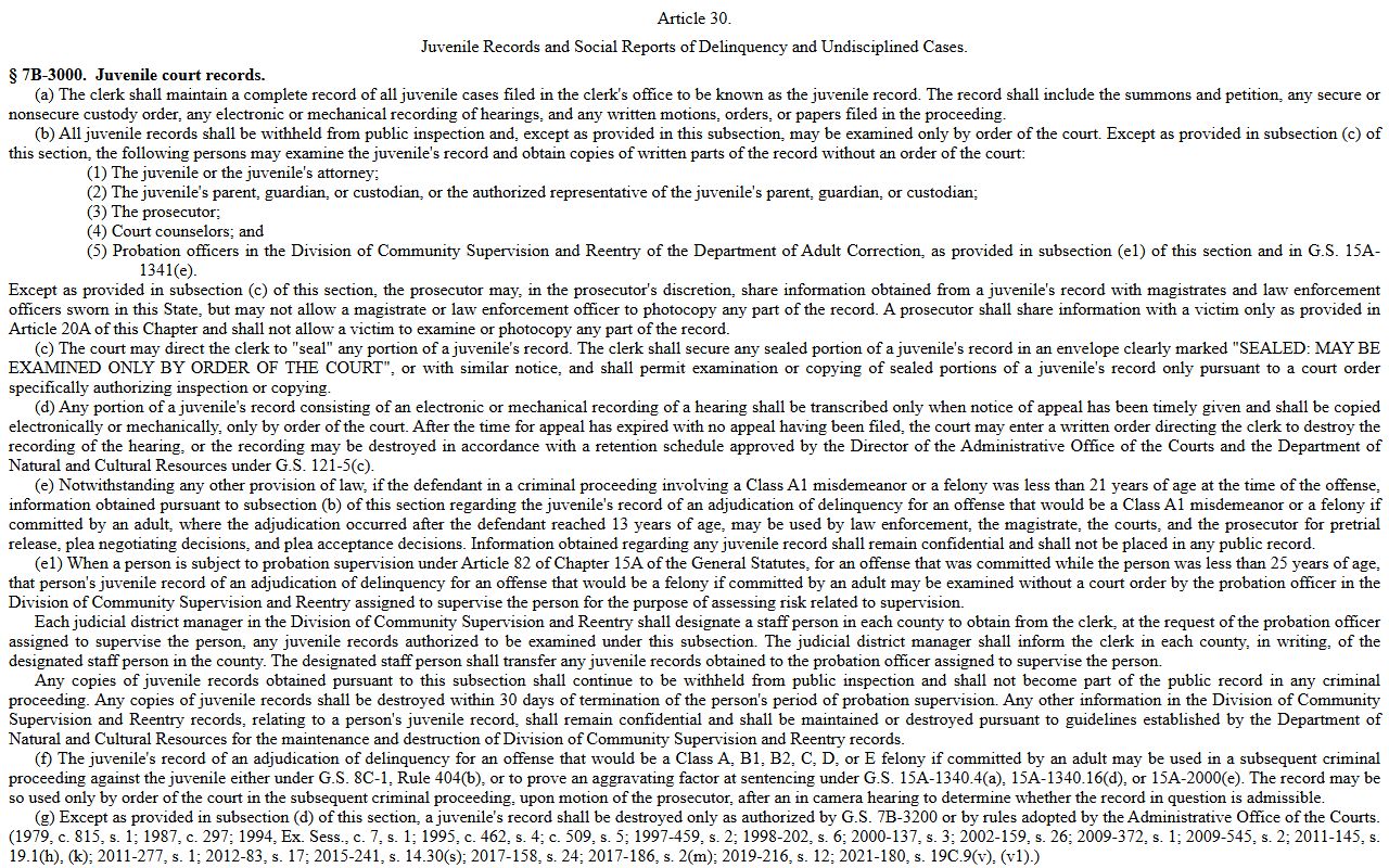Bertie County criminal court records juvenile court records statute