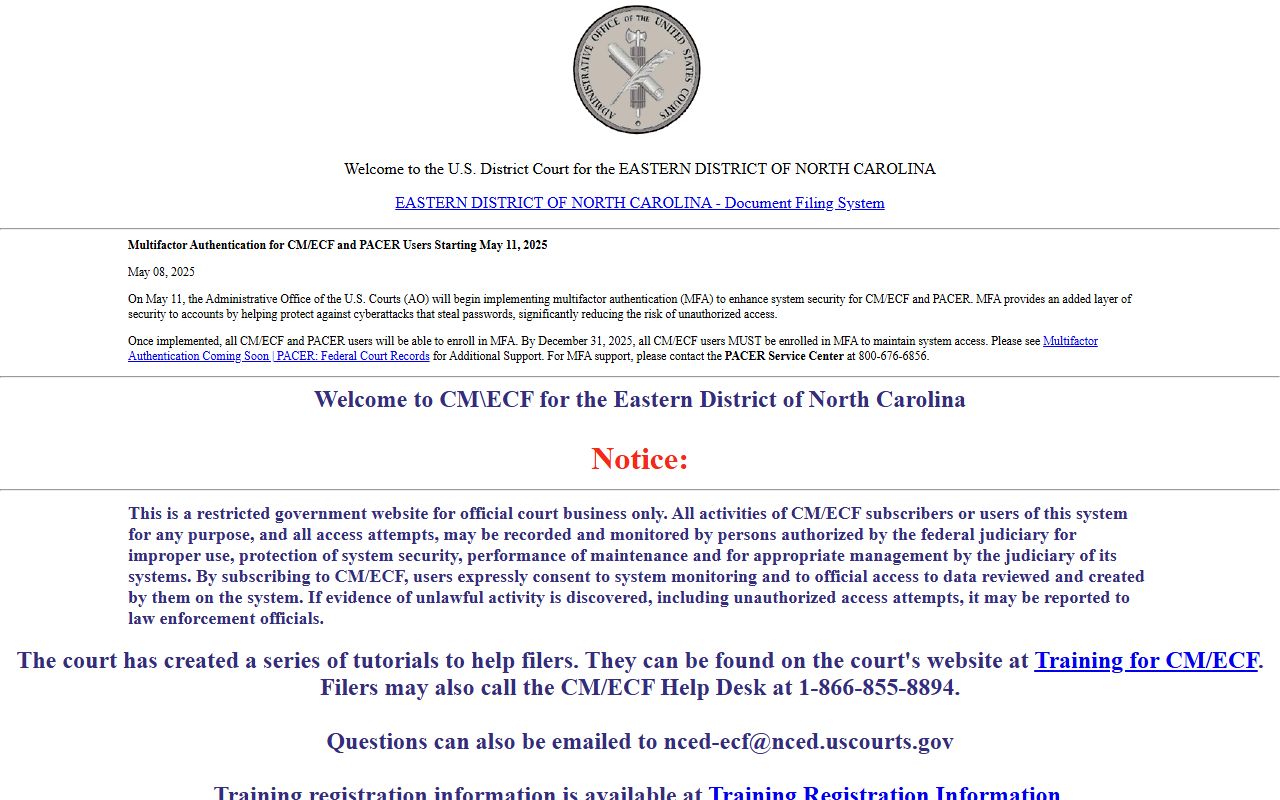 Bertie County District Court federal CM ECF distinction