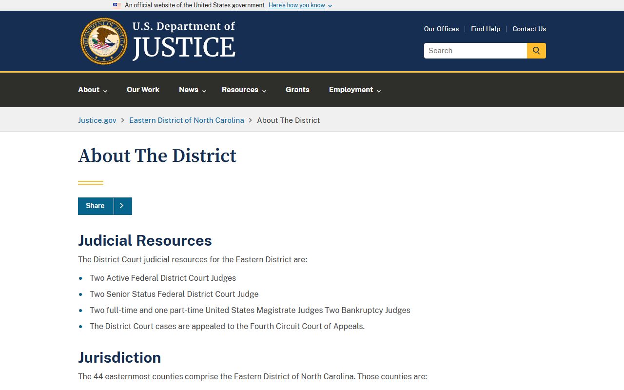Bertie County District Court federal US Attorney district distinction