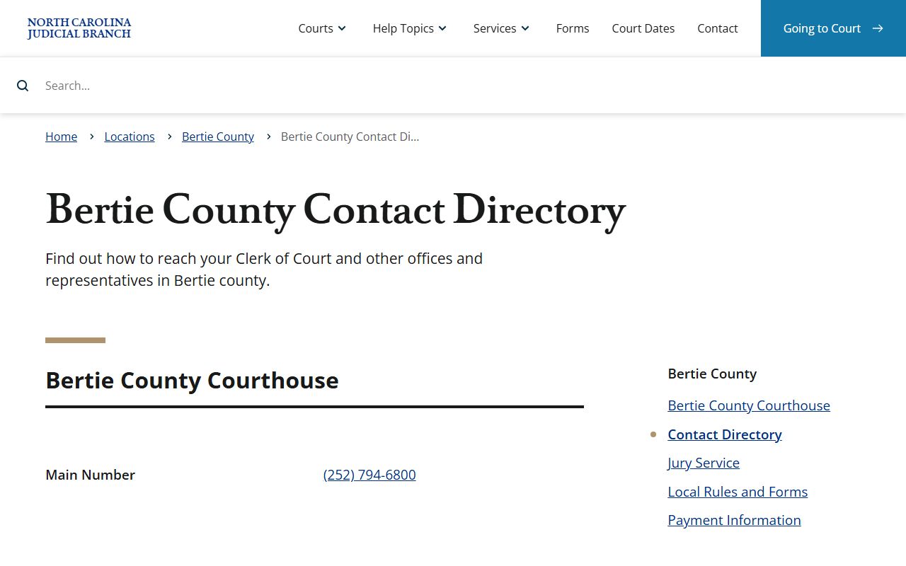Bertie County court records contact directory