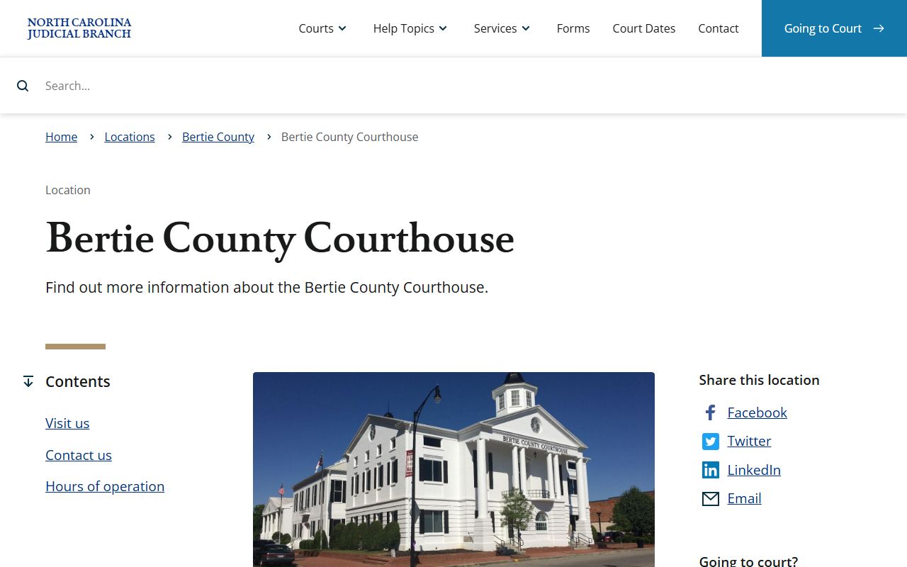 Bertie County court records courthouse page