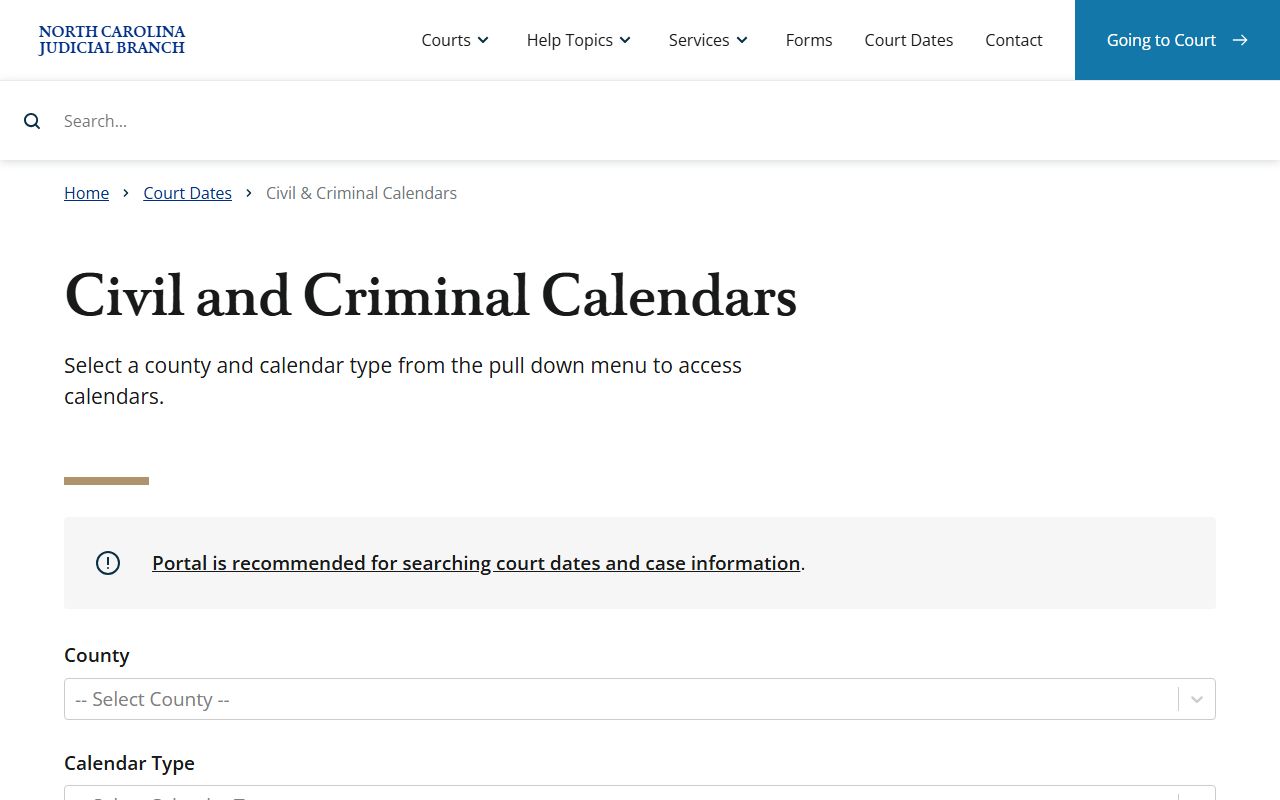 Bertie County court records calendar search