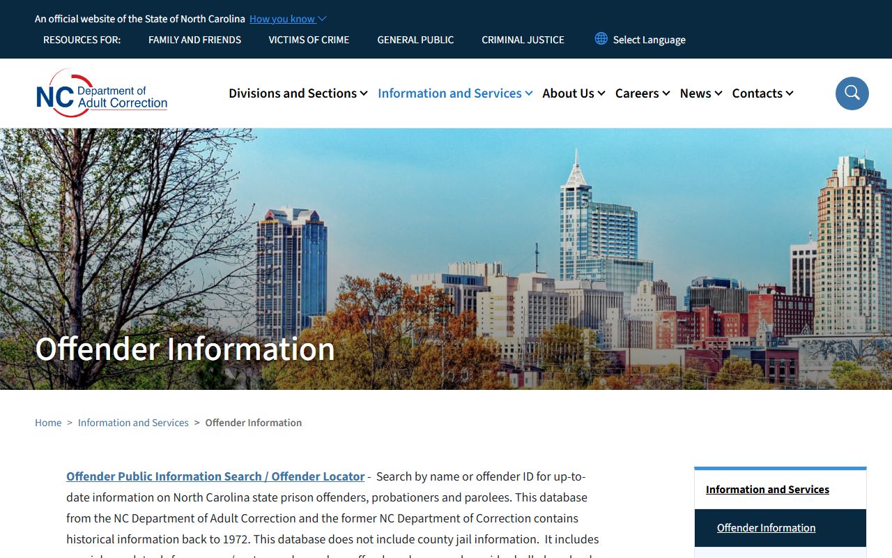 Bertie County inmate records NC DAC offender search page