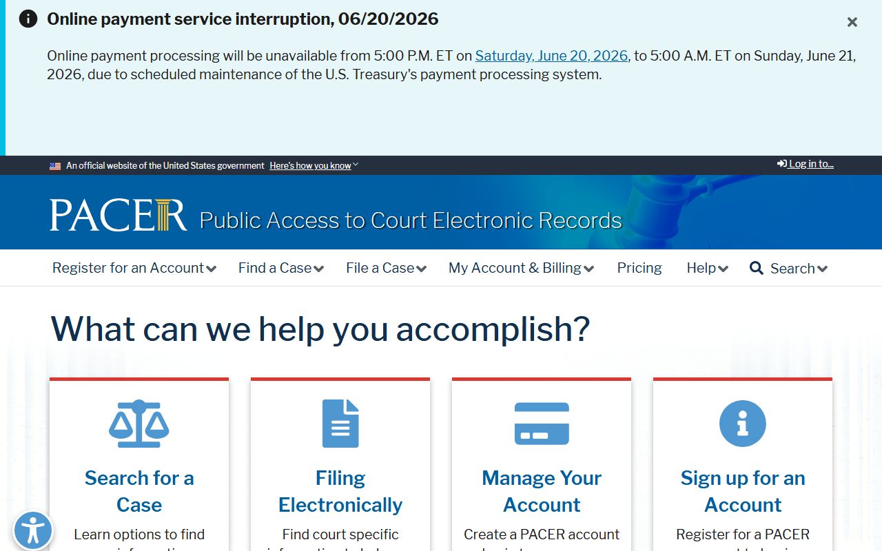 Bertie County inmate records PACER federal records access page