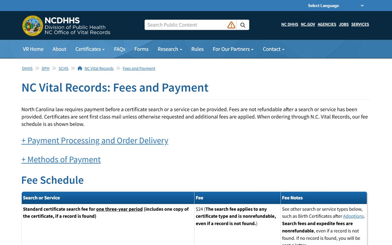 Bertie County marriage and divorce records Vital Records fees