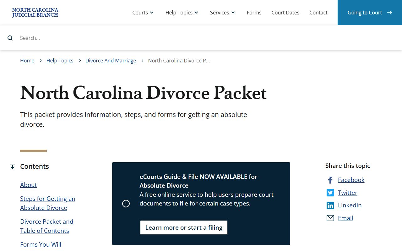 Bertie County divorce records North Carolina divorce packet