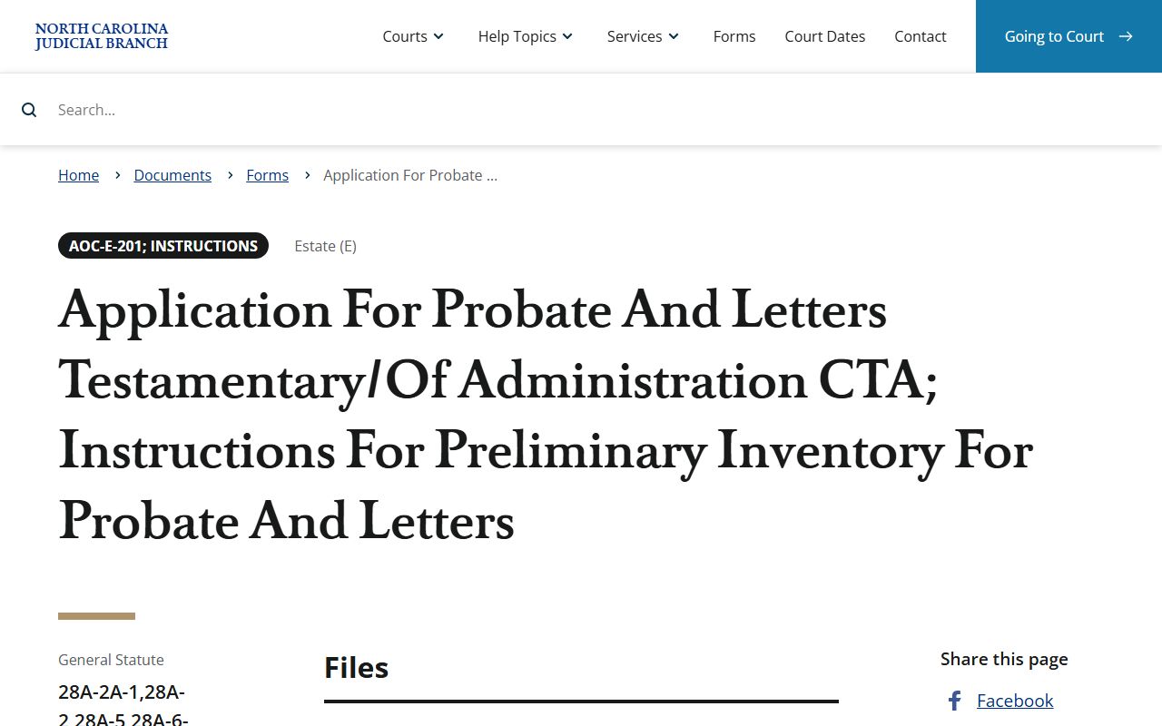 Bertie County probate records AOC-E-201 probate form