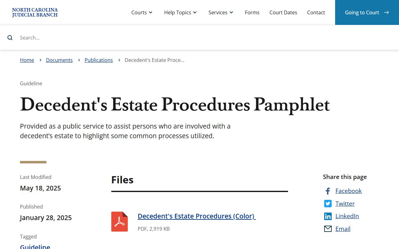Bertie County probate records decedent estate procedures pamphlet