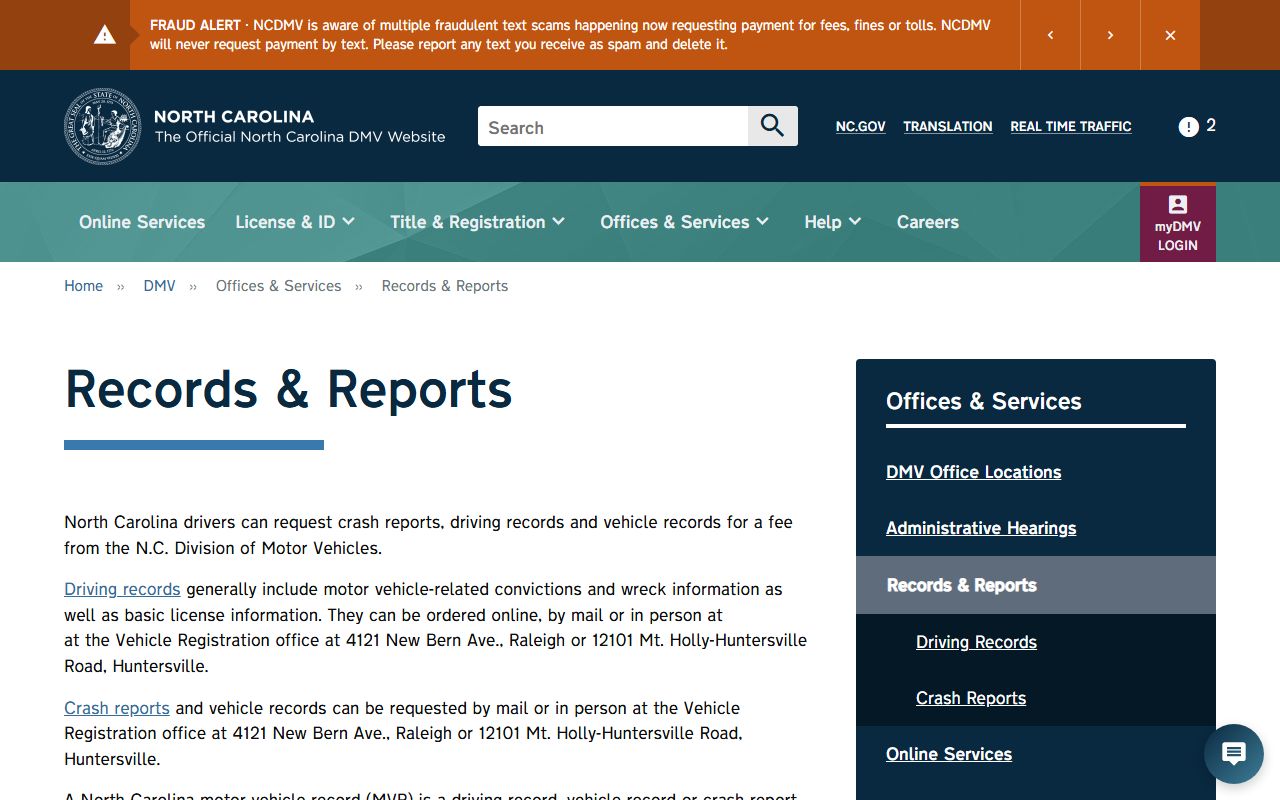 Bertie County traffic court records NCDMV records and reports page