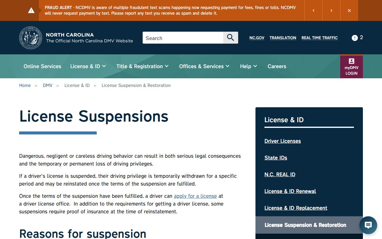 Bertie County traffic court records NCDMV license suspension page